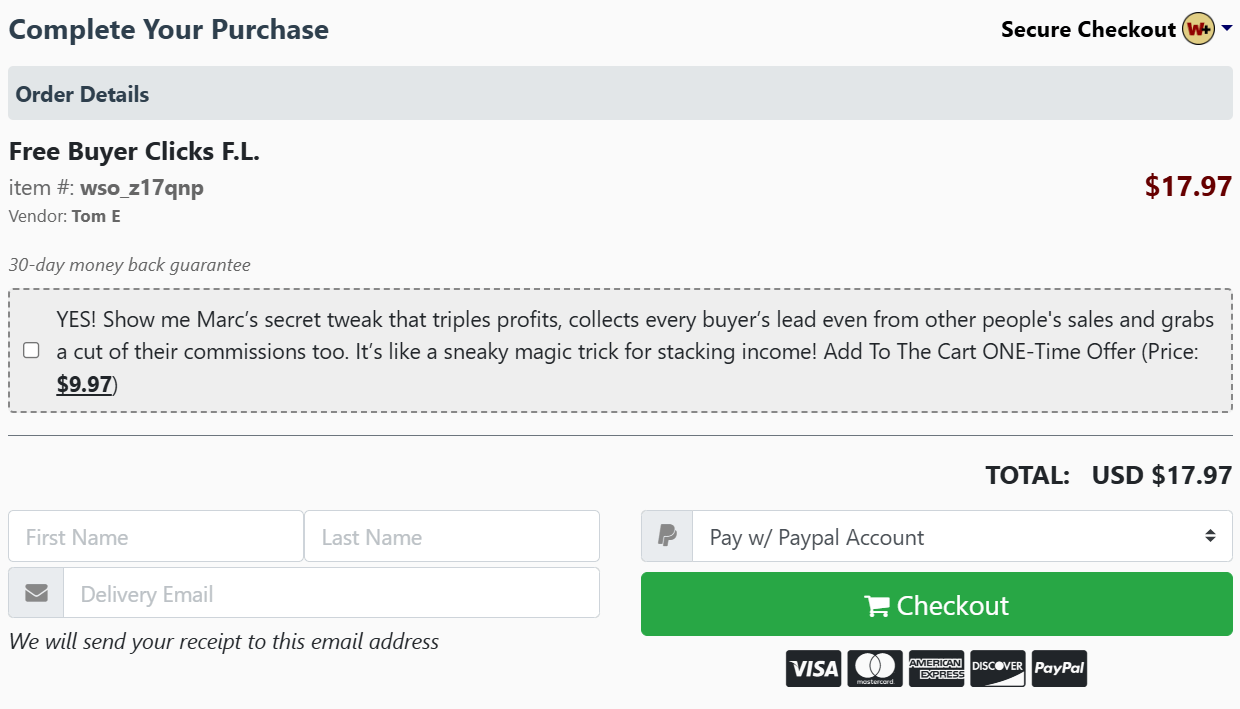 Free Buyer Clicks For Life-Checkout-Page